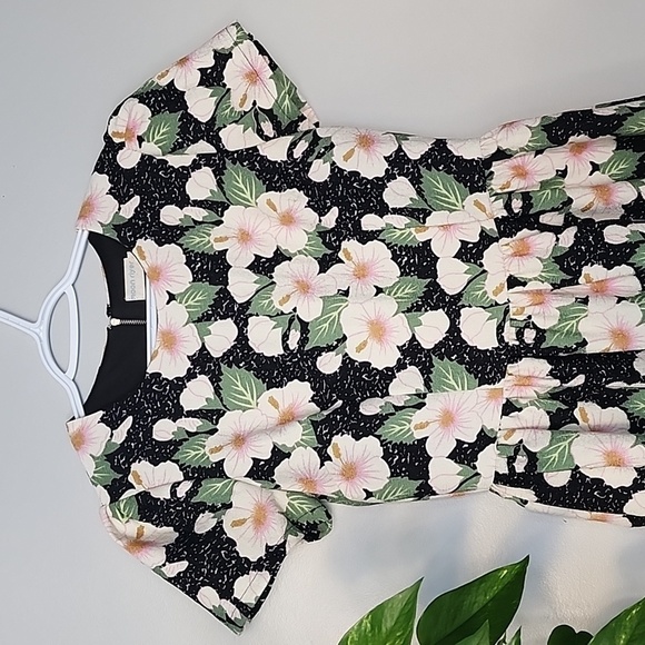 ANTHROPOLOGIE Moon River Floral pink black green midi dress small - Picture 3 of 8